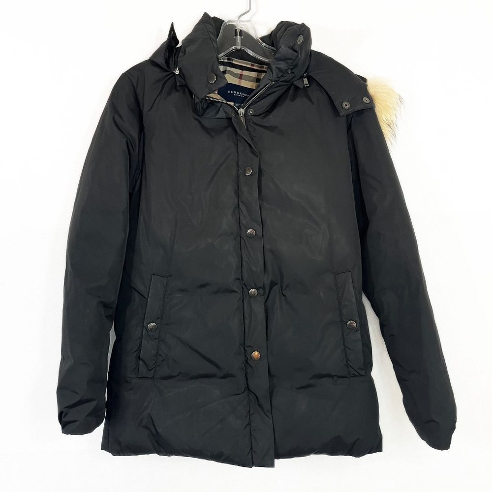 Burberry Black Puffer Winter Jacket with Removable Hood &‎ Fur Trim - Size XS